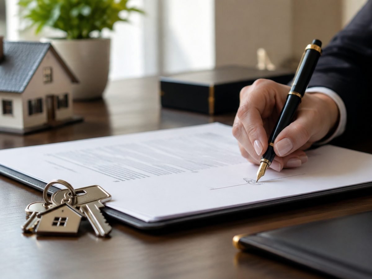 Firma de la escritura de compraventa de una vivienda en una notaría
