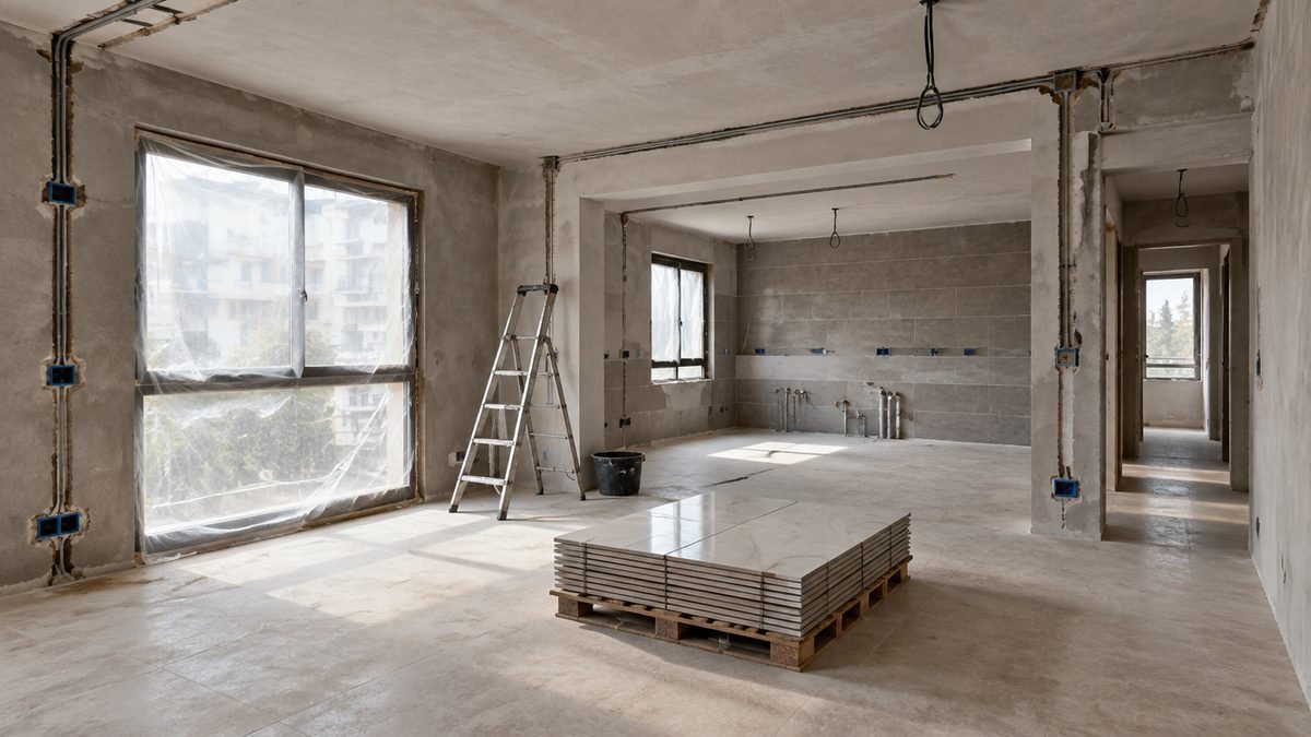 Piso de 80 m² en plena reforma integral con instalaciones nuevas y baldosas listas para colocar
